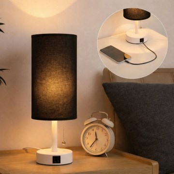 Brilagi - Stolní lampa s USB portem TABLON 1xE27/25W/230V bílá/černá