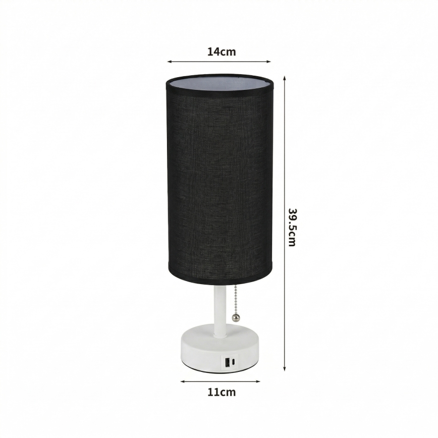 Brilagi - Stolní lampa s USB portem TABLON 1xE27/25W/230V bílá/černá