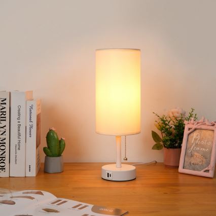 Brilagi - Stolní lampa s USB portem TABLON 1xE27/25W/230V bílá/krémová