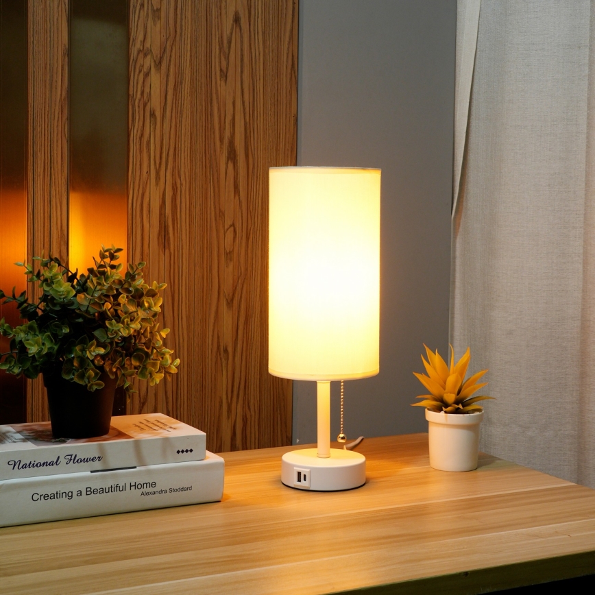 Brilagi - Stolní lampa s USB portem TABLON 1xE27/25W/230V bílá/krémová
