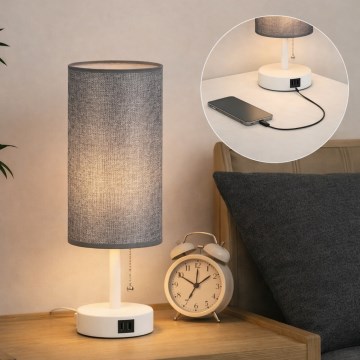Brilagi - Stolní lampa s USB portem TABLON 1xE27/25W/230V bílá/šedá