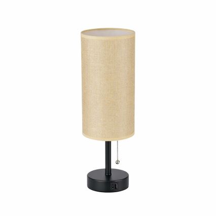 Brilagi - Stolní lampa s USB portem TABLON 1xE27/25W/230V černá/béžová