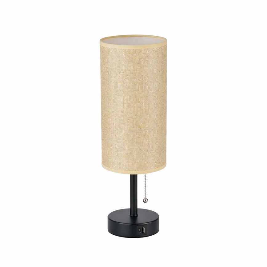 Brilagi - Stolní lampa s USB portem TABLON 1xE27/25W/230V černá/béžová