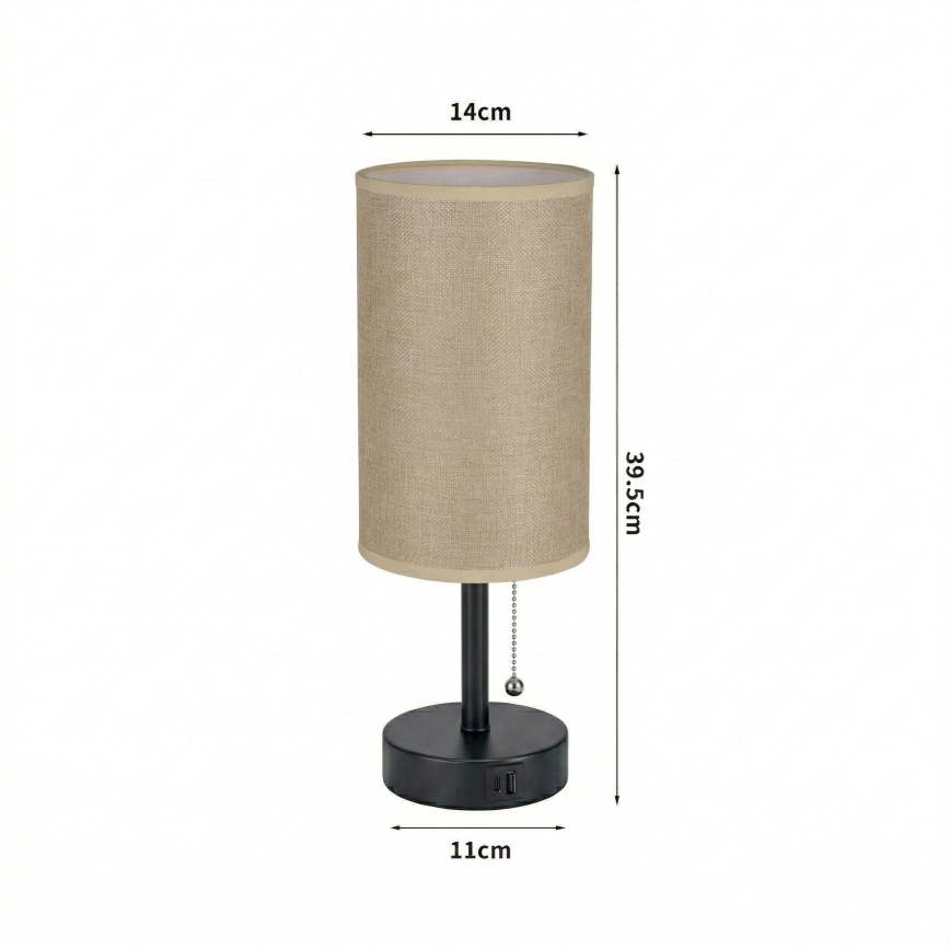 Brilagi - Stolní lampa s USB portem TABLON 1xE27/25W/230V černá/béžová