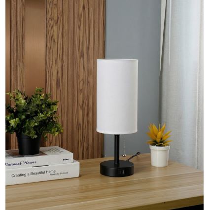 Brilagi - Stolní lampa s USB portem TABLON 1xE27/25W/230V černá/bílá