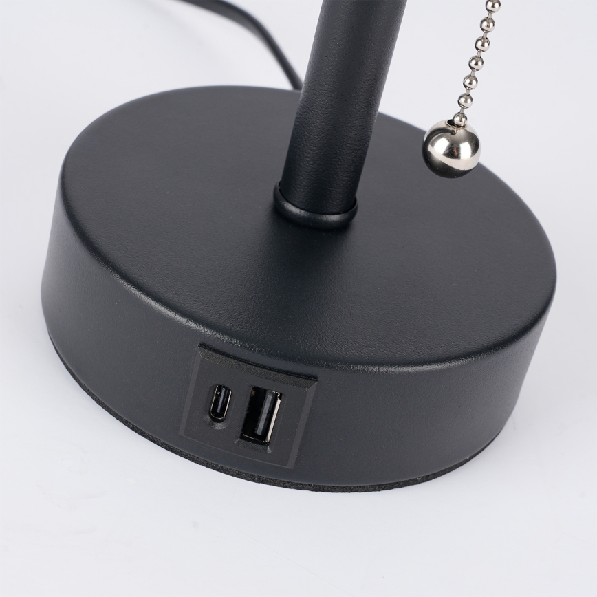 Brilagi - Stolní lampa s USB portem TABLON 1xE27/25W/230V černá/bílá