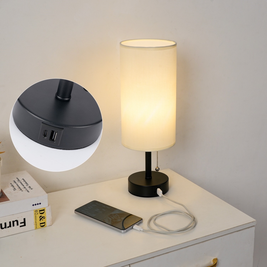Brilagi - Stolní lampa s USB portem TABLON 1xE27/25W/230V černá/krémová