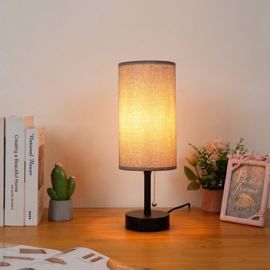 Brilagi - Stolní lampa s USB portem TABLON 1xE27/25W/230V černá/šedá