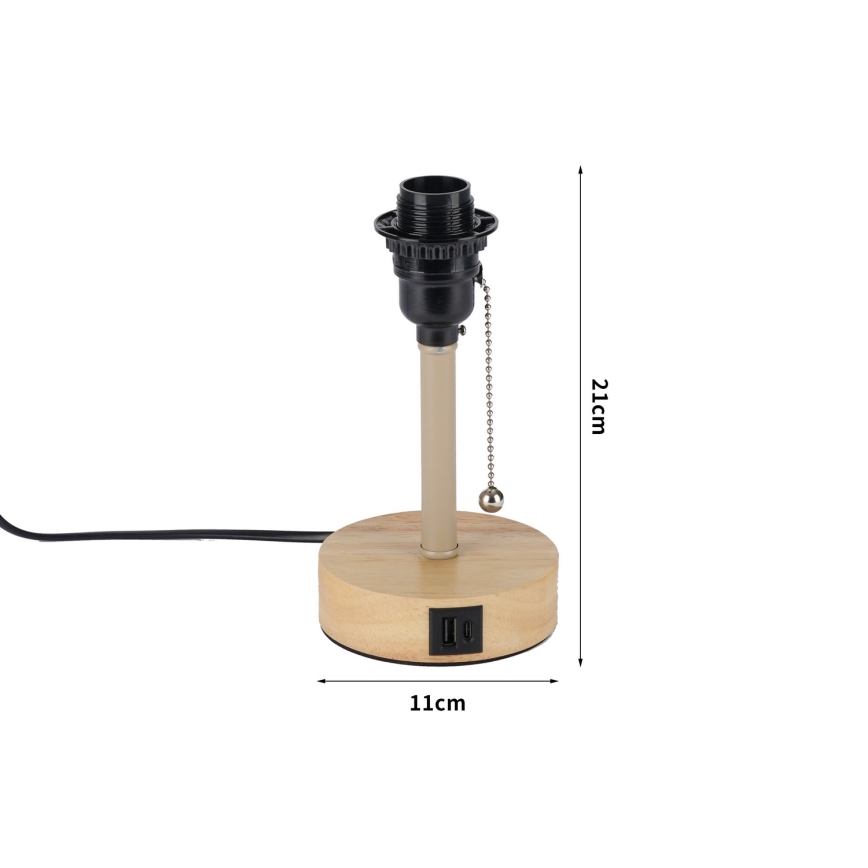 Brilagi - Stolní lampa s USB portem TABLON 1xE27/25W/230V dub/béžová