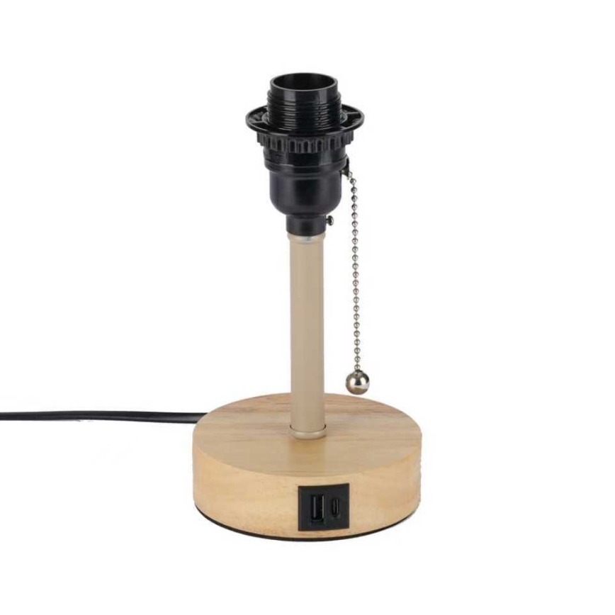 Brilagi - Stolní lampa s USB portem TABLON 1xE27/25W/230V dub/béžová