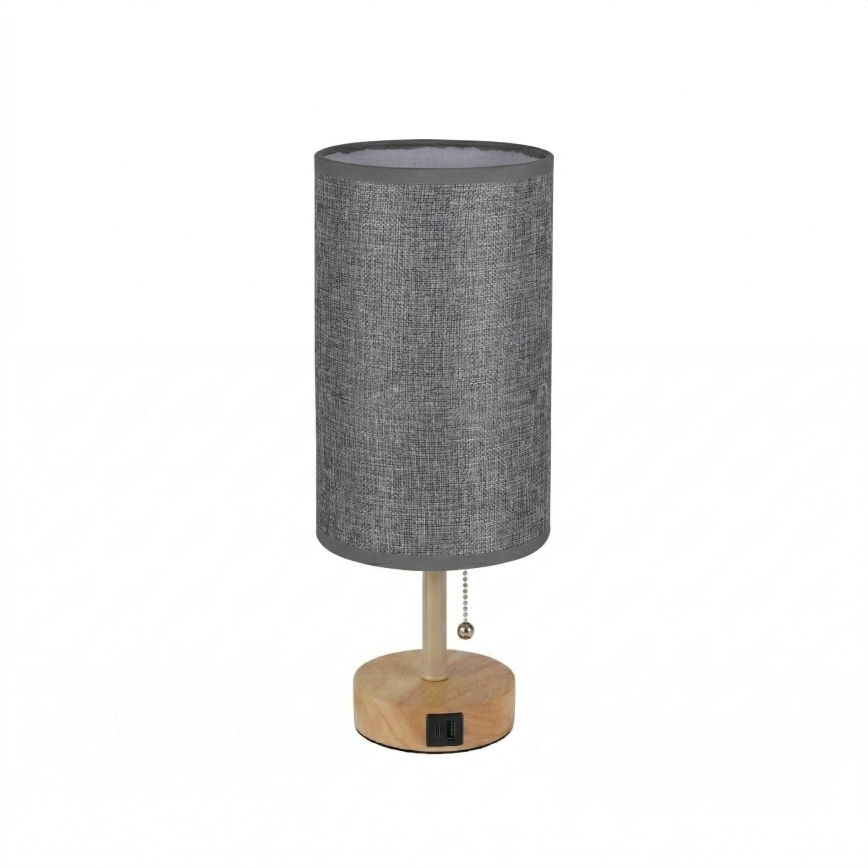 Brilagi - Stolní lampa s USB portem TABLON 1xE27/25W/230V dub/béžová/šedá