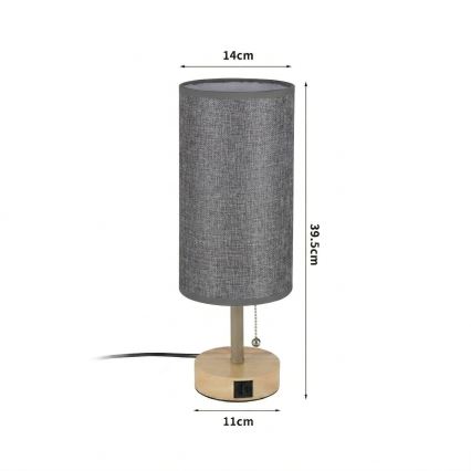 Brilagi - Stolní lampa s USB portem TABLON 1xE27/25W/230V dub/béžová/šedá