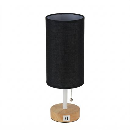 Brilagi - Stolní lampa s USB portem TABLON 1xE27/25W/230V dub/bílá/černá