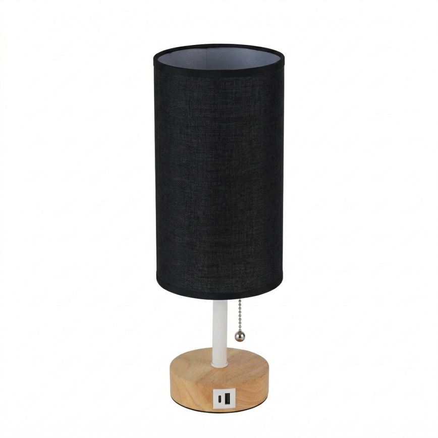 Brilagi - Stolní lampa s USB portem TABLON 1xE27/25W/230V dub/bílá/černá