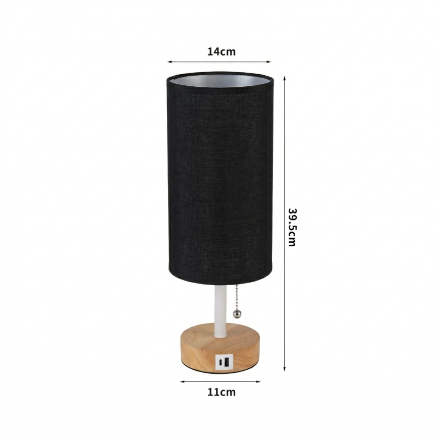 Brilagi - Stolní lampa s USB portem TABLON 1xE27/25W/230V dub/bílá/černá