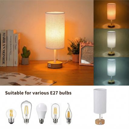 Brilagi - Stolní lampa s USB portem TABLON 1xE27/25W/230V dub/bílá