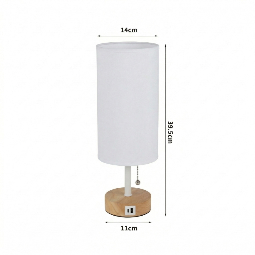 Brilagi - Stolní lampa s USB portem TABLON 1xE27/25W/230V dub/bílá