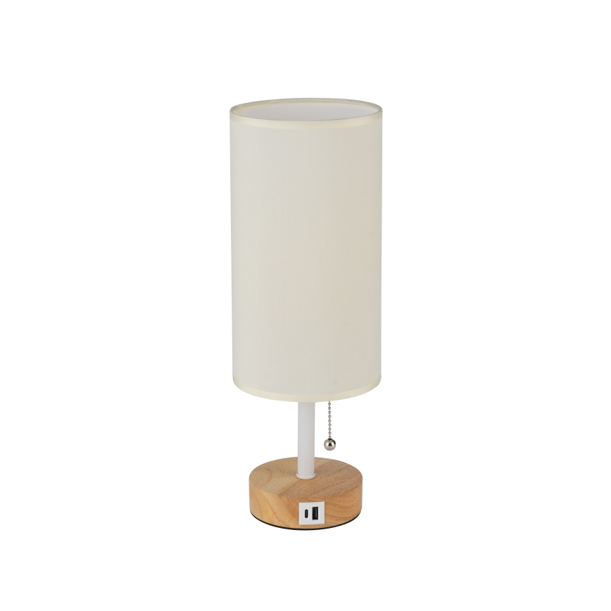 Brilagi - Stolní lampa s USB portem TABLON 1xE27/25W/230V dub/bílá/krémová