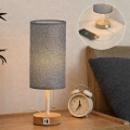 Brilagi - Stolní lampa s USB portem TABLON 1xE27/25W/230V dub/bílá/šedá