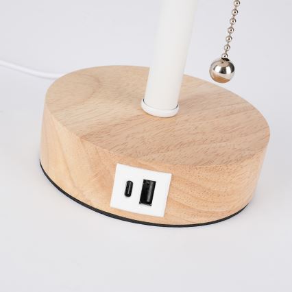 Brilagi - Stolní lampa s USB portem TABLON 1xE27/25W/230V dub/bílá/šedá
