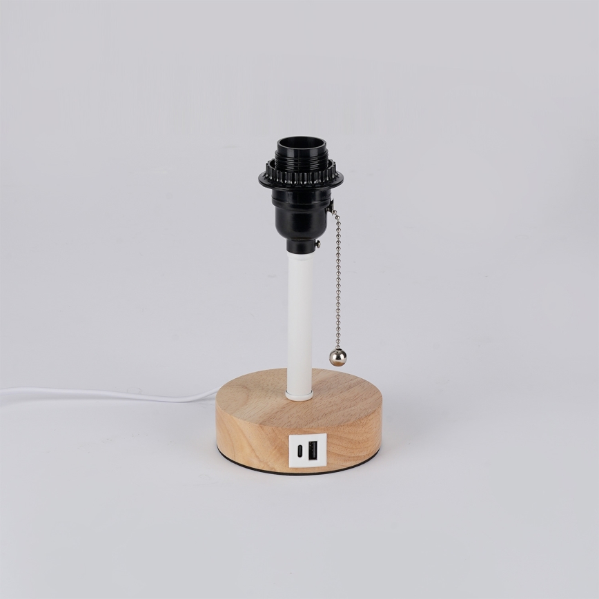 Brilagi - Stolní lampa s USB portem TABLON 1xE27/25W/230V dub/bílá/šedá