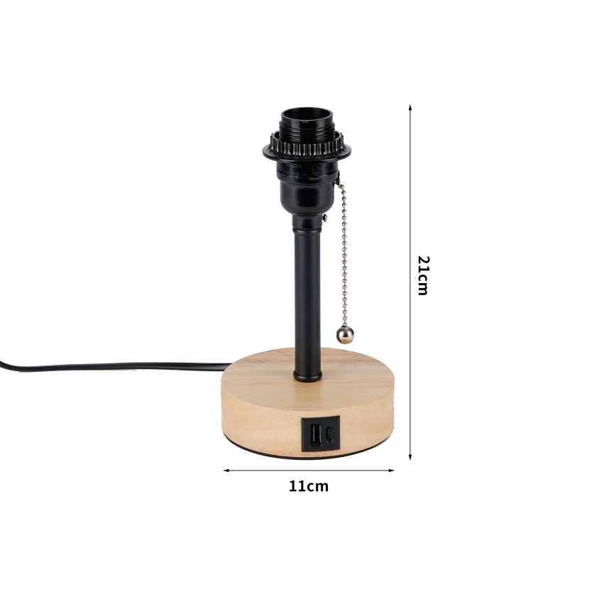 Brilagi - Stolní lampa s USB portem TABLON 1xE27/25W/230V dub/černá