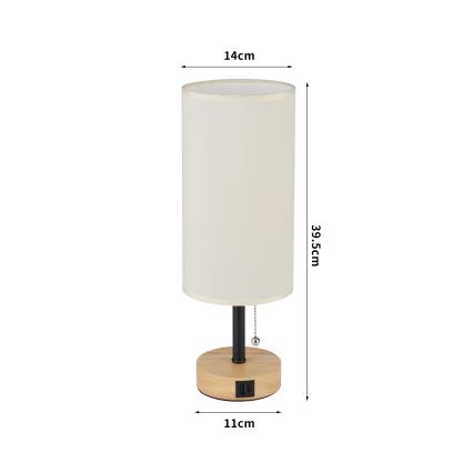 Brilagi - Stolní lampa s USB portem TABLON 1xE27/25W/230V dub/černá/krémová