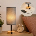 Brilagi - Stolní lampa s USB portem TABLON 1xE27/25W/230V dub/černá/šedá
