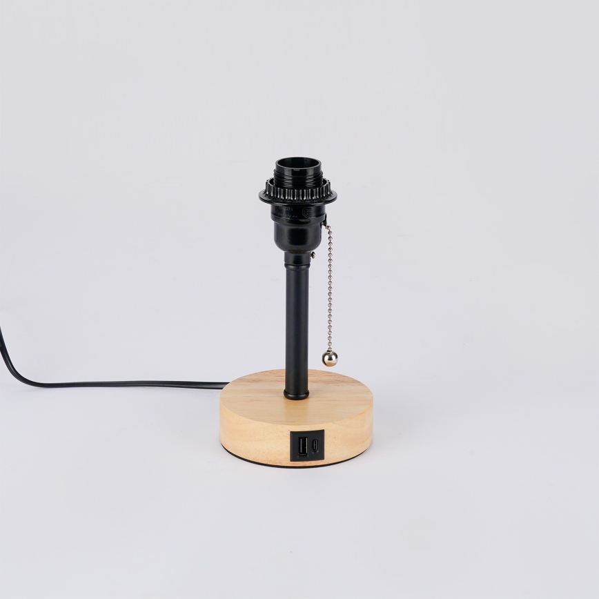 Brilagi - Stolní lampa s USB portem TABLON 1xE27/25W/230V dub/černá/šedá