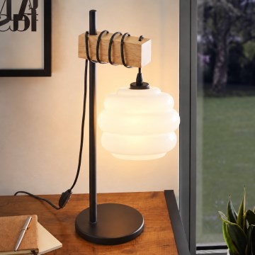 BRILAGI - Stolní lampa WOOD GLASS 1xE27/40W/230V hnědá/černá/bílá