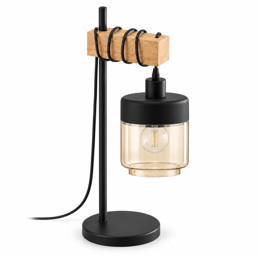 BRILAGI - Stolní lampa WOOD GLASS 1xE27/40W/230V hnědá/černá/kouřová béžová