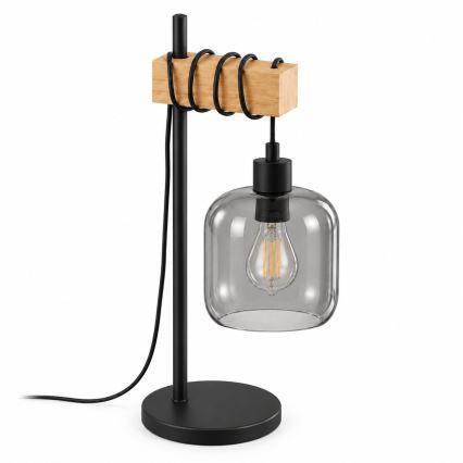 BRILAGI - Stolní lampa WOOD GLASS 1xE27/40W/230V hnědá/černá/kouřová šedá