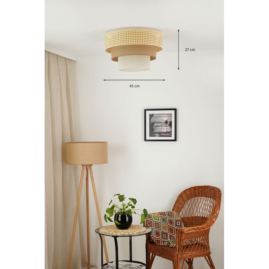 Brilagi - Stropní svítidlo CEDAR LUNETA 1xE27/15W/230V pr. 45 cm ratan/hnědá/krémová