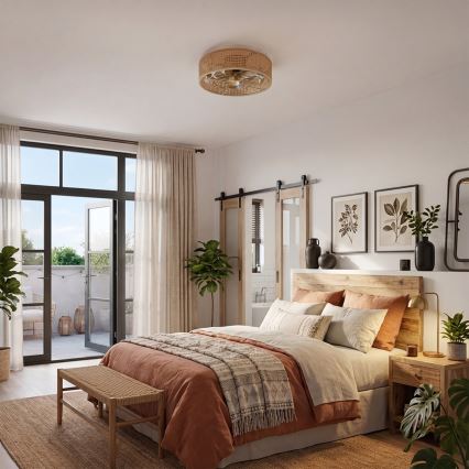 Brilagi - Stropní ventilátor 4xE27/40W/230V pr. 50 cm bambus + dálkové ovládání