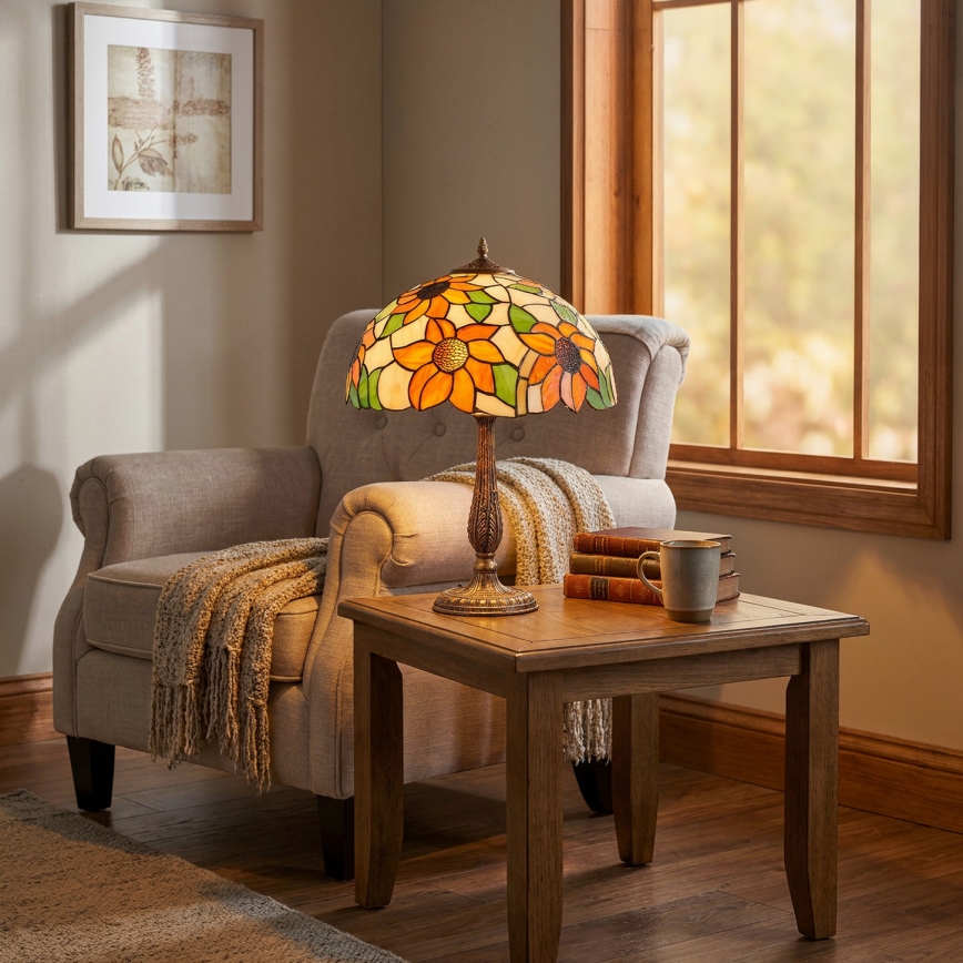 Brilagi - Tiffany vitrážová stolní lampa SUNFLOWER 2xE27/60W/230V