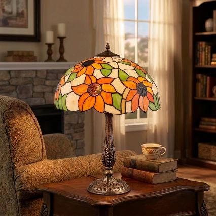 Brilagi - Tiffany vitrážová stolní lampa SUNFLOWER 2xE27/60W/230V