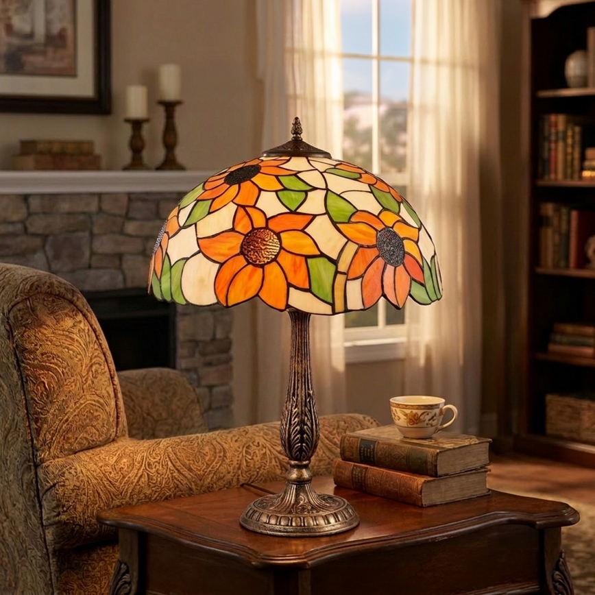 Brilagi - Tiffany vitrážová stolní lampa SUNFLOWER 2xE27/60W/230V