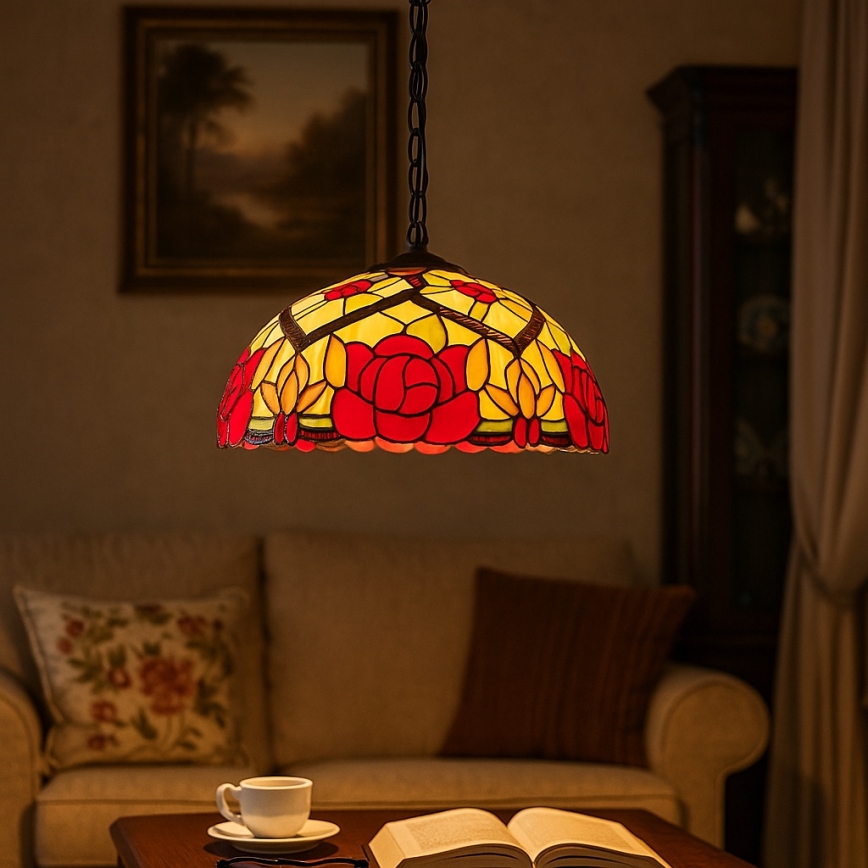 Brilagi - Tiffany vitrážový lustr na řetězu GARLAN 2xE27/60W/230V