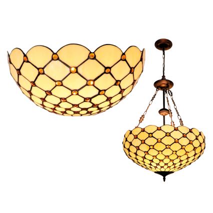 BRILAGI - Tiffany vitrážový lustr na řetězu IVORY SMOOTH 3xE27/60W/230V pr. 50 cm