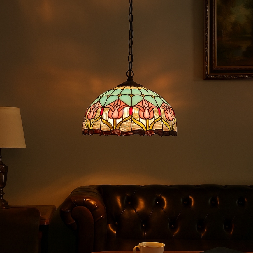 Brilagi - Tiffany vitrážový lustr na řetězu LORAS 2xE27/60W/230V