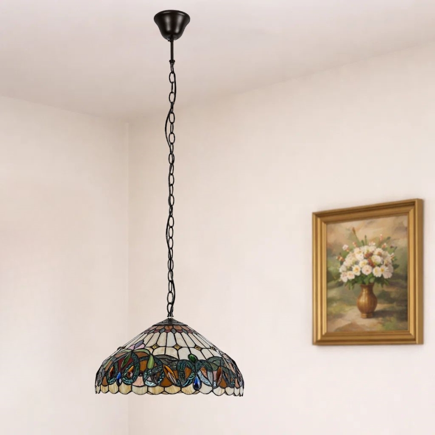 Brilagi - Tiffany vitrážový lustr na řetězu LUISA 2xE27/60W/230V
