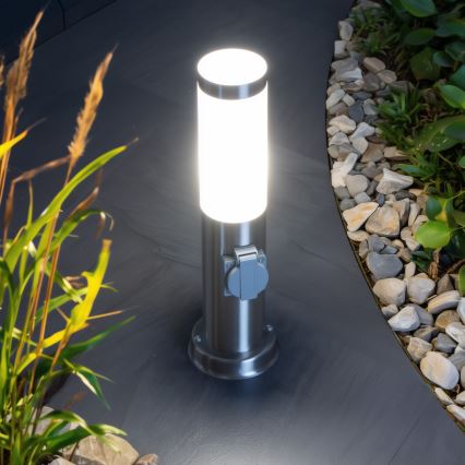 BRILAGI - Venkovní lampa se 2 zásuvkami SCHUKO NOVA 1xE27/15W/230V 40 cm IP44 matný chrom