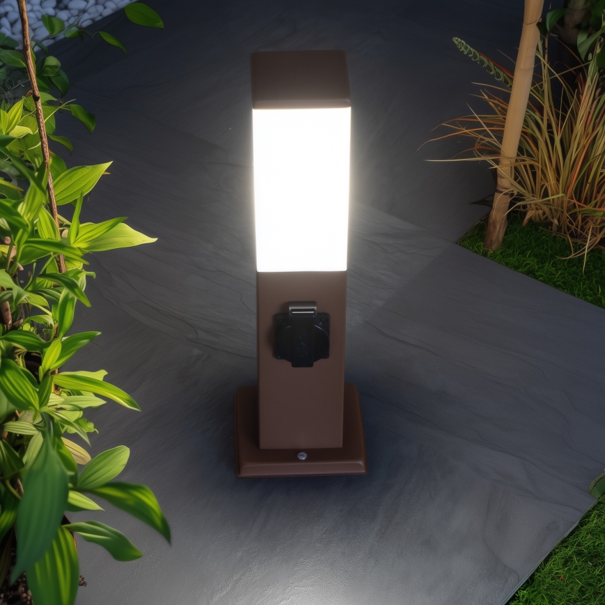 BRILAGI - Venkovní lampa se 2 zásuvkami SCHUKO NOVA 1xE27/15W/230V 40 cm IP44 hnědá