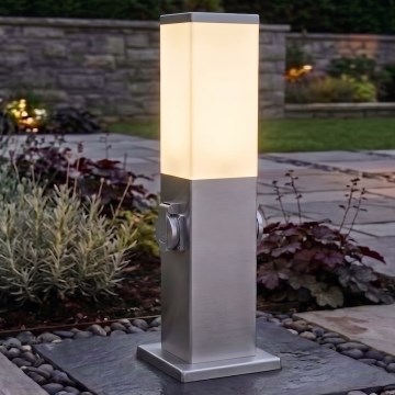 Brilagi - Venkovní lampa se 2 zásuvkami SCHUKO NOVA 1xE27/15W/230V 40 cm IP44 matný chrom