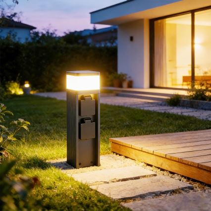 BRILAGI -Venkovní lampa se 2 zásuvkami SCHUKO PILLAR 1xG9/11W/230V IP44 antracit