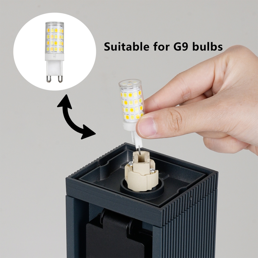 BRILAGI -Venkovní lampa se 2 zásuvkami SCHUKO PILLAR 1xG9/11W/230V IP44 antracit