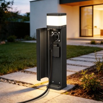 BRILAGI - Venkovní lampa se 2 zásuvkami SCHUKO PILLAR 1xG9/11W/230V IP44 černá