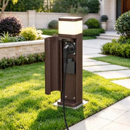 BRILAGI - Venkovní lampa se 2 zásuvkami SCHUKO PILLAR 1xG9/11W/230V IP44 hnědá