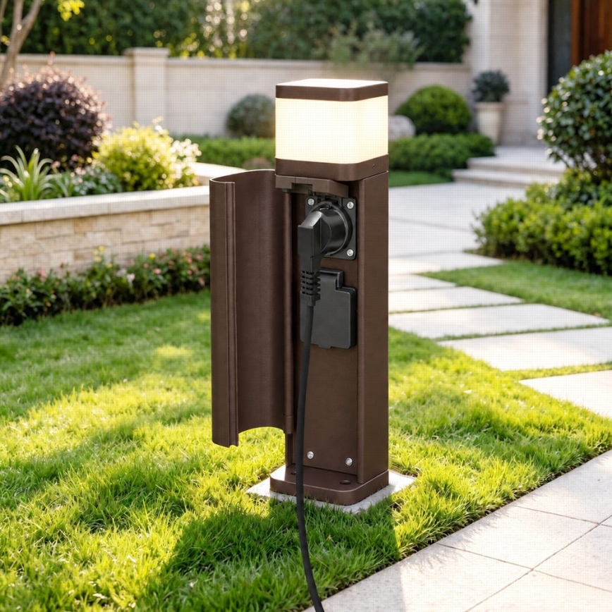 BRILAGI - Venkovní lampa se 2 zásuvkami SCHUKO PILLAR 1xG9/11W/230V IP44 hnědá