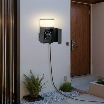 Brilagi - Venkovní nástěnná lampa se zásuvkou SCHUKO PILLAR 1xG9/11W/230V IP44 antracit